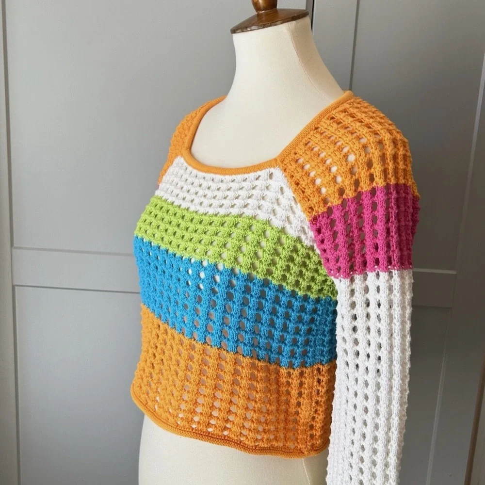 Crochet Knit Colorfull Sweater Womens XXS Wild Fable Bathing Suite Coverup Beach - Picture 4 of 8